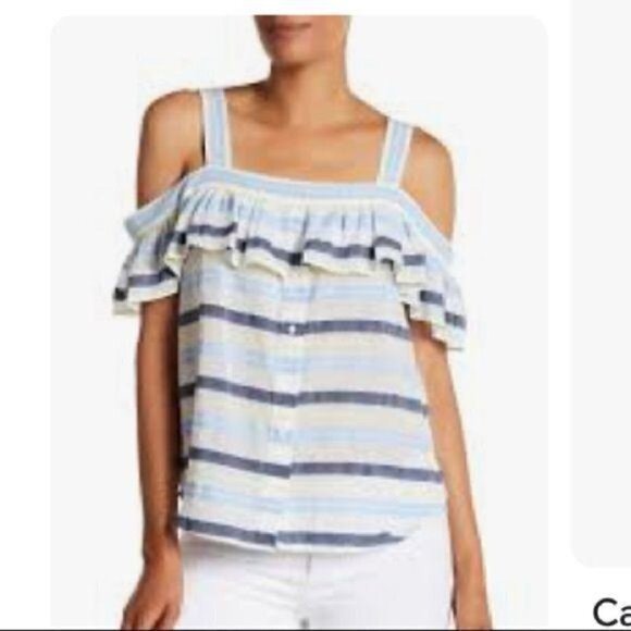 Vince Camuto womens multicolor striped flounce top size small - Picture 4 of 13